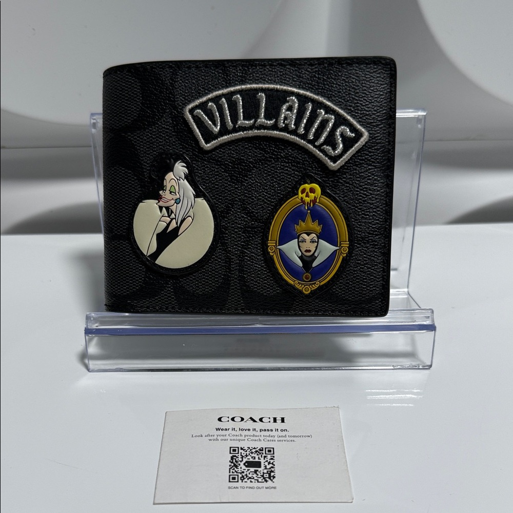 COACH X DISNEY LIMITED EDITIOM Black 'Villains' Bi-Fold Wallet 2in1